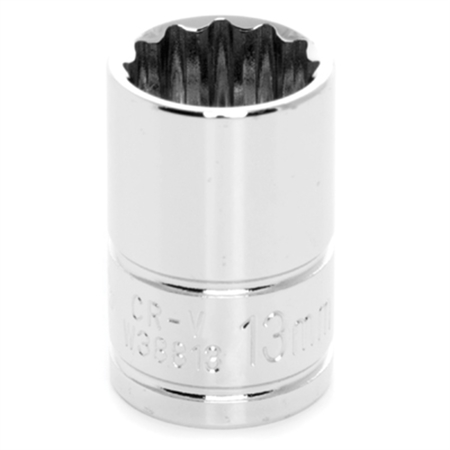 PERFORMANCE TOOL Chrome Socket, 3/8" Drive, 13mm, 12 Point, Shallow W38813